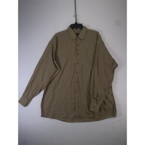 Kenneth Gordon Dress Shirt Mens XL Beige 100% Cotton Button Down Long Sleeve